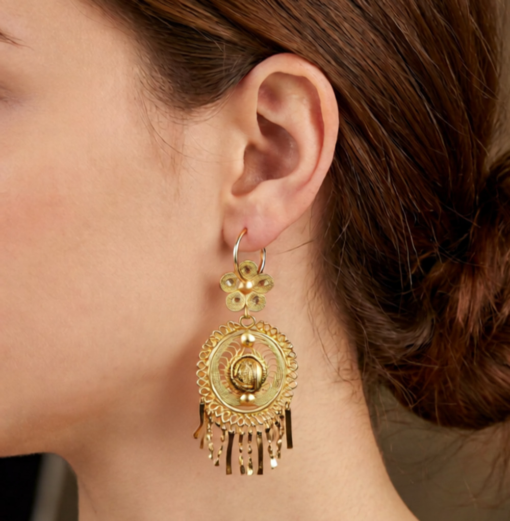 Sombrero Gold Filigree Chandelier Earrings